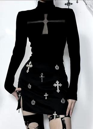 Топ с вырезом крест готика гранж харадзюка