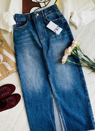 Джинсова міді-спідниця zara
