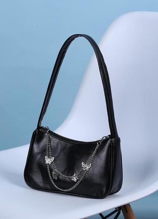 Чорна сумочка багет з метеликами1 фото