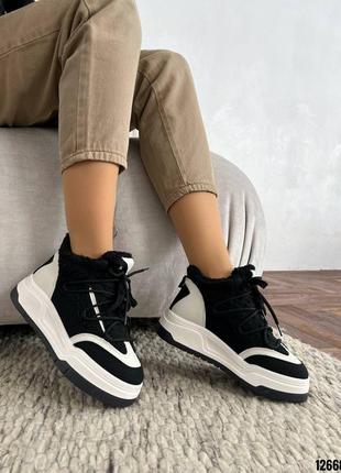 Кроссовки 12668, р.36,37,38,39,40,41, эко-кожа/нубук+барашка, черный+белый
