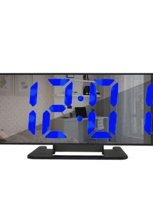Настільний дзеркальний годинник від мережі (usb) vst-888-5 чорний корпус синє світіння