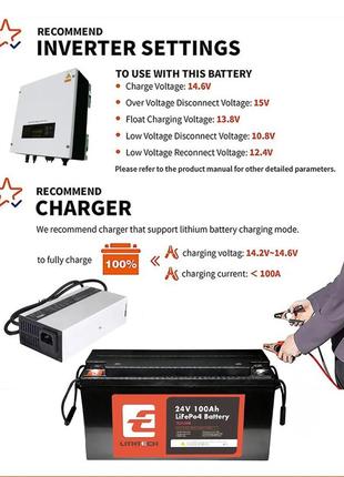 Акумулятор lithtech lifepo4 12v 100ah 1280wh із вбудованим bms. літієва портативна батарея.3 фото