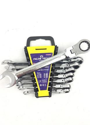 Набор ключей рожково-накидных с трещоткой шарнирные falon tech 8 предметов (8-19)