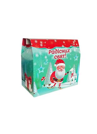 Новорічна паперова коробка для цукерок до 2 кг бірюзовий саквояж