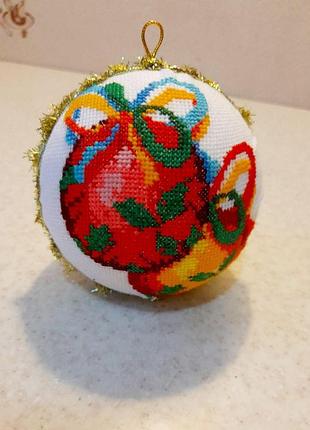 Ялинкові іграшки ручної роботи. новорічна куля 10 см. hand made подарунок. прикраси на ялинку. зроблено в україні
