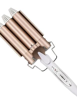 Керамічні потрійні щипці для завивки 3 хвилі geemy