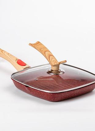 Алюминиевая сковорода-гриль 24 см со стеклянной крышкой square red mgc