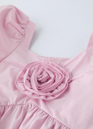 Поплиновое розовое платье с цветком zara new3 фото