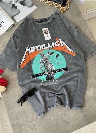 Накладний платіж ❤ турецька оверсайз унісекс бавовняна подовжена футболка туніка варьонка варена з принтом рок rock metallica металіка