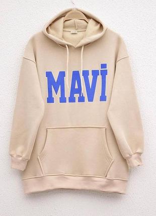 Женская теплая кофта-худи mavi со спущенной линией плеча размер oversized 42-48