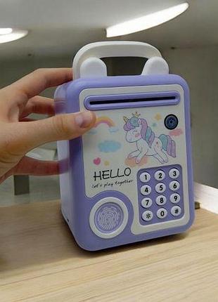 Сейф-скарбничка единоріг фрази англійською, мелодії, імітація відбитка пальця,...