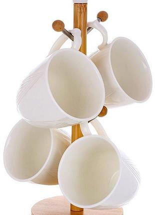 Чайный набор ceram-bamboo grace 4 чашки 350мл на деревянной стойке trn