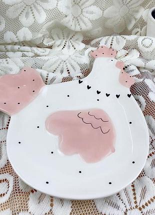 Тарелка керамическая курица пасха 6793 23х20 см белая красивая тарелка для кухни