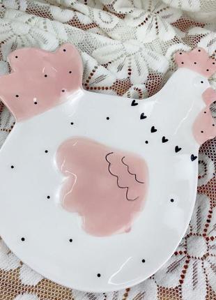 Тарелка керамическая курица пасха 6793 23х20 см белая красивая тарелка для кухни