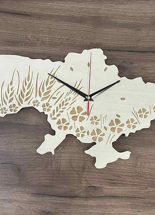 Деревянные настенные часы с бесшумным механизмом карта украины