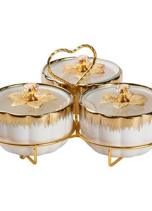 Менажница керамическая на металической подставке на 3 секции
