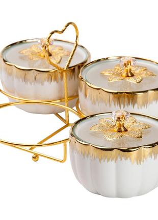 Менажница керамическая на металической подставке на 3 секции