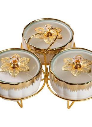 Менажница керамическая на металической подставке на 3 секции