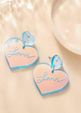 Серьги прозрачные сердца акрил