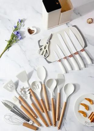 Набір кухонного приладдя на 19 предметів, силіконові прибори та ножі на підставці з...