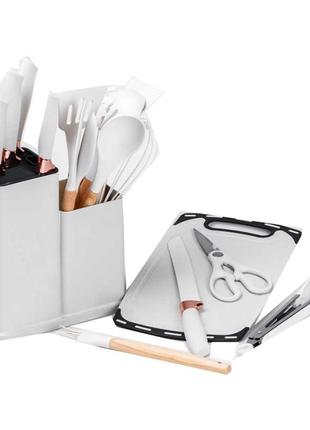 Набір кухонного приладдя на 19 предметів, силіконові прибори та ножі на підставці з...
