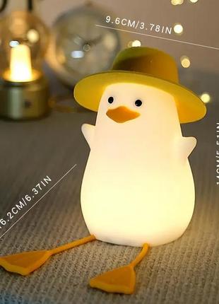 Силіконовий акумуляторний нічник качка з капелюхом usb zh-117 таймер 30хв