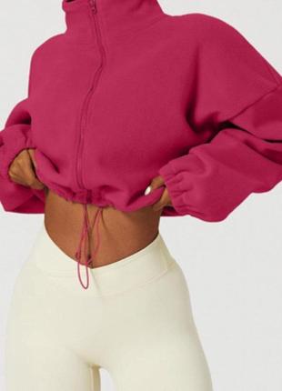 Стильна флісова кофта на змійці та кулісці малинова від 42 -  до 52 р.