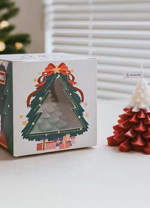 Свічка "ялинка" ручної роботи червоного кольору