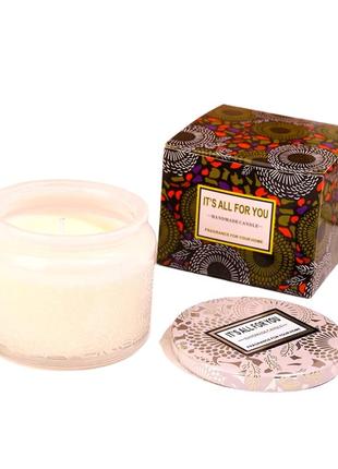 Свічка ароматична "blue wind chimes" у скляній чаші з кришкою у білому кольорі