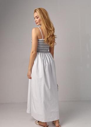 Длинный сарафан с резинками на груди - белый с черным цвет, m (есть размеры)2 фото