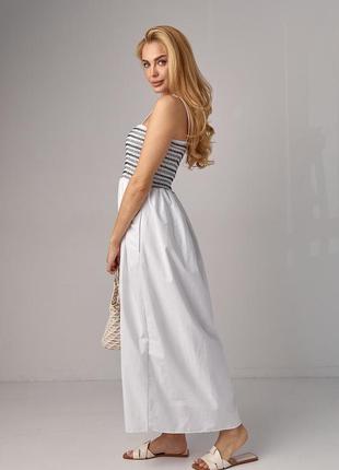 Длинный сарафан с резинками на груди - белый с черным цвет, m (есть размеры)5 фото