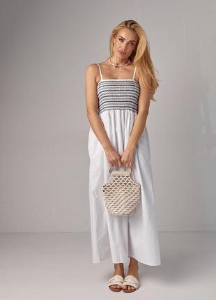 Длинный сарафан с резинками на груди - белый с черным цвет, m (есть размеры)6 фото