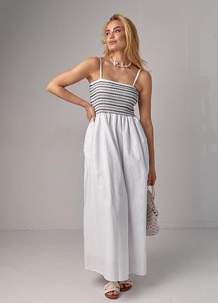 Длинный сарафан с резинками на груди - белый с черным цвет, m (есть размеры)9 фото