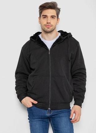 Спортивна кофта чоловіча на хутрі з капюшоном, колір чорний, 244r2305-1