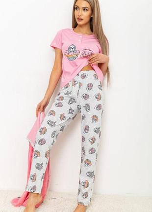 Комплект пижама с халатом женская, цвет розово-серый, 219rx-725