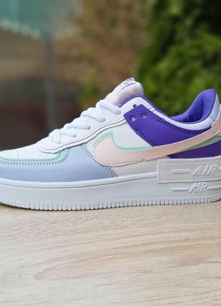 Nike air force 1 shadow білі з бузковим з бірюзою