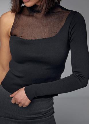 Джемпер із рукавом на одне плече — чорний колір, l (є розміри)4 фото