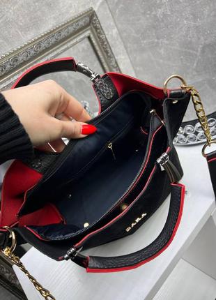 Женская стильная и качественная сумка из натуральной замши и эко кожи черная8 фото