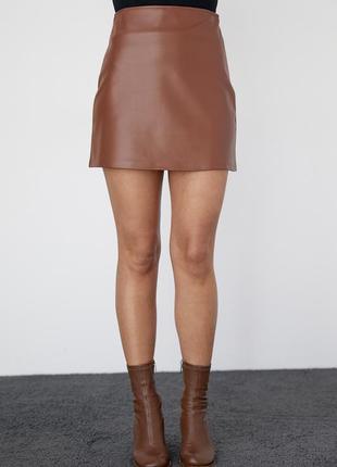 Мини юбка из экокожи - коричневый цвет, s (есть размеры)