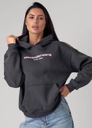 Худі жіноче тепле з написом alexanderwang темно-сіре l
