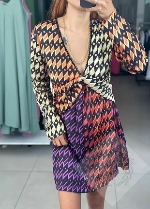 Zara женское платье туника с абстрактным принтом