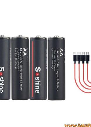 4шт акумулятори soshine aa li-ion 2600mwh 1.5v з usb type-c зарядкою акумуляторні пальчикові батарейки