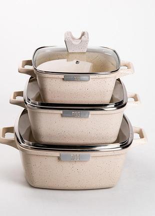 Набір із 3 квадратних каструль, 20, 24, 28 см, алюміній, товсте дно mgc