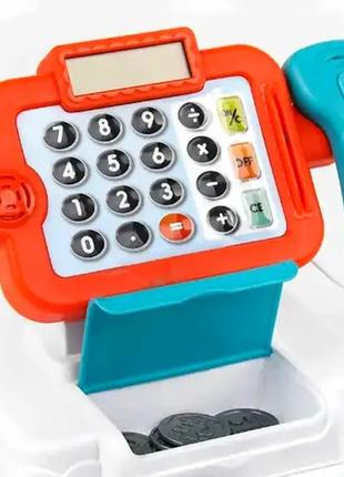 Игрушка кассовый аппарат для детей с калькулятором сканером и продуктами3 фото