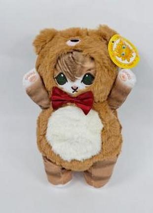 Мягкая игрушка котик в костюме медведя 25 см