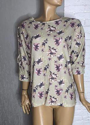 Кофта у квітковий принт блуза з люверсами на рукавах peacocks, l