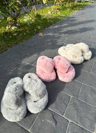 Тапочки из эко меха, меховые тапочки, трендовые модные тапочки пухнастые, комнатные...