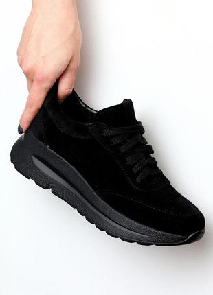 Чорні замшеві жіночі кросівки натуральна замша колір на вибір