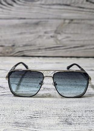 Солнцезащитные очки унисекс, голубые в  металлической серебристой  оправе ( без бренда )2 фото