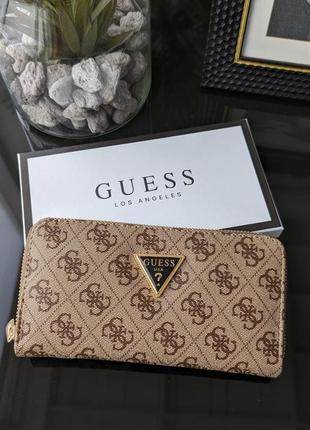 Женский кошелек guess большой бежевый гесс люкс качество